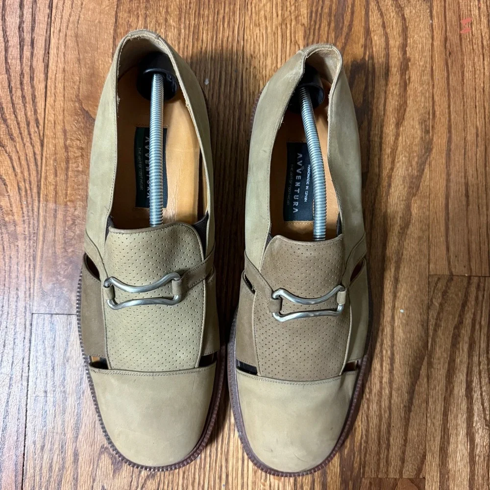 Avventura Mens 13‎ Fisherman Loafers Tan Nubuck Leather Sandals Made in Spain